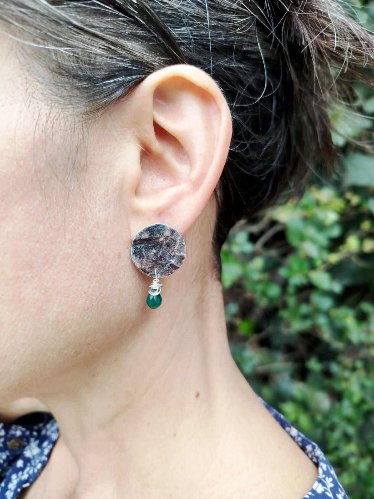 Aros de plata 950 y piedra natural - Imagen 2